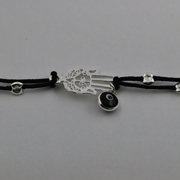 Free Domestic Shipping Silver Chord Hamsa Evil Eye Bracelet