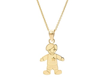 14K Yellow Gold Baby Boy Necklace, Baby Boy Charm,Child Charm, Child Pendant, Dainty Chain, Dainty Charm, Diamond, Animal, Love, Life