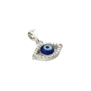 Free Domestic Shipping Sterling Silver Cz Blue Evil Eye Pendant Cubic Zirconia, Protection, Pendant, Blue, Love, Gift, Unique, Modern, Style image 1