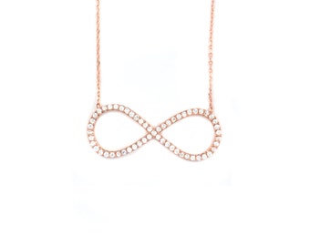 Free Domestic Shipping Sterling Silver with Rose Gold Color Infinity Necklace Infinity, Eternity, Forever, Pink, Rose, Gold, CZ, Gift