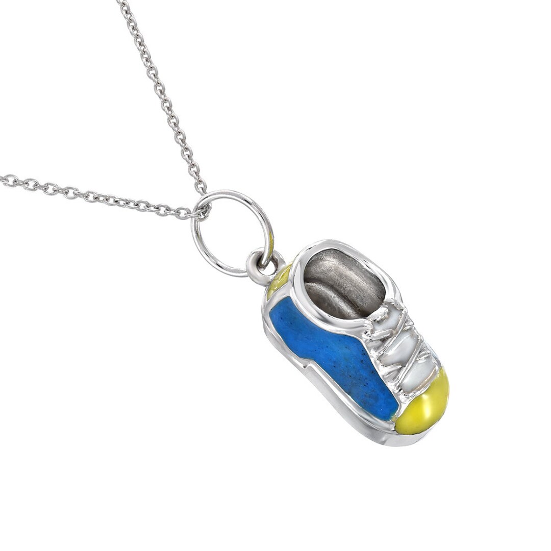 14K White Gold Baby Shoe Necklace with Free Laser Engraving, 14k Baby