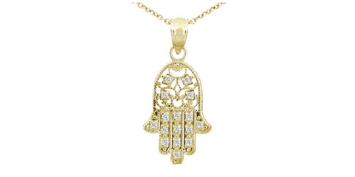 14K Gold und Diamant Hamsa Hand Halskette, Fatima, zierliche Kette und Charme, Diamant, Geschenk, Hand von Fatima, filigran
