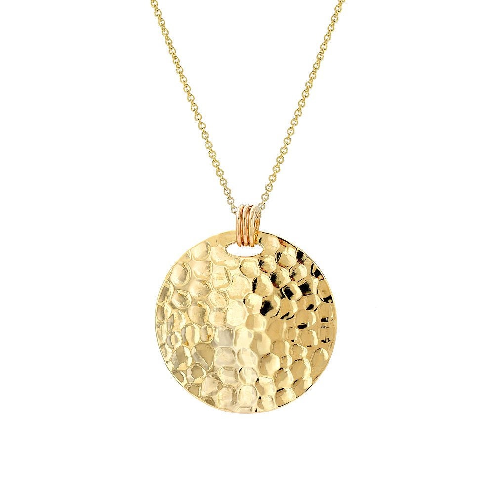 14K Yellow Gold Hammered Disc Pendant 