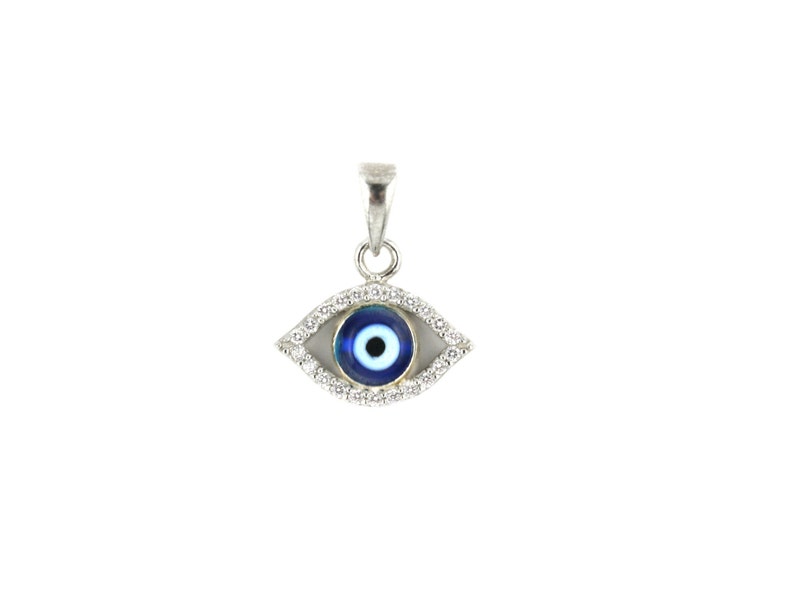 Free Domestic Shipping Sterling Silver Cz Blue Evil Eye Pendant Cubic Zirconia, Protection, Pendant, Blue, Love, Gift, Unique, Modern, Style image 2
