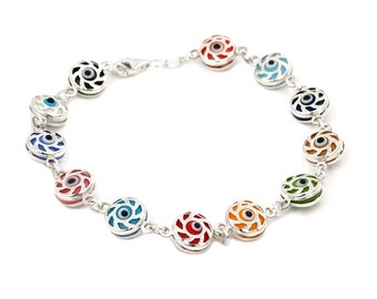 Free Domestic Shipping Sterling Silver Multicolor Candy Cane Evil Eye Bracelet