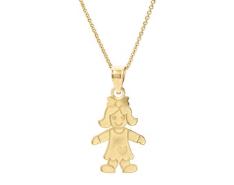 14K Yellow Gold Baby Girl Necklace, Baby Girl Charm,Child Charm, Child Pendant, Dainty Chain, Dainty Charm, Diamond, Animal, Love, Life