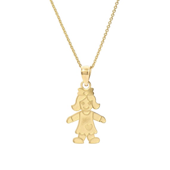 14K Yellow Gold Baby Girl Necklace, Baby Girl Charm,Child Charm, Child Pendant, Dainty Chain, Dainty Charm, Diamond, Animal, Love, Life