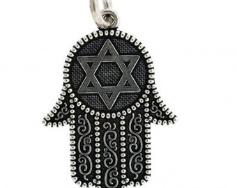 Free Domestic Shipping Sterling Silver Khamsa Pendant Filigree, Jewish, Religious, Vintage, Antique, Style, Milgrain, Unique, Pendant, Gift