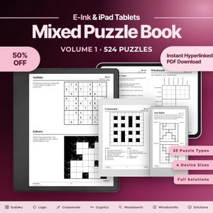 Digital Mixed Puzzle Book Volume 1, 524 Hyperlinked Puzzles (PDF Download)