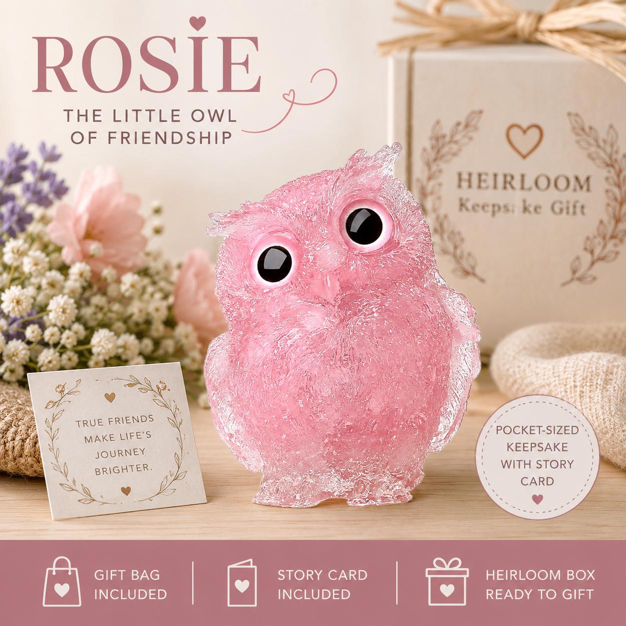 Rosie the Little Owl of Friendship | Rose Quartz Pocket Owl Keepsake | Meaningful Friendship Gift wi