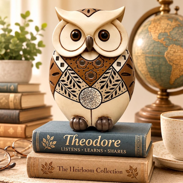 Theodore Owl Figurine | Resin Keepsake for Book Lovers, Lifelong Learners, Teachers