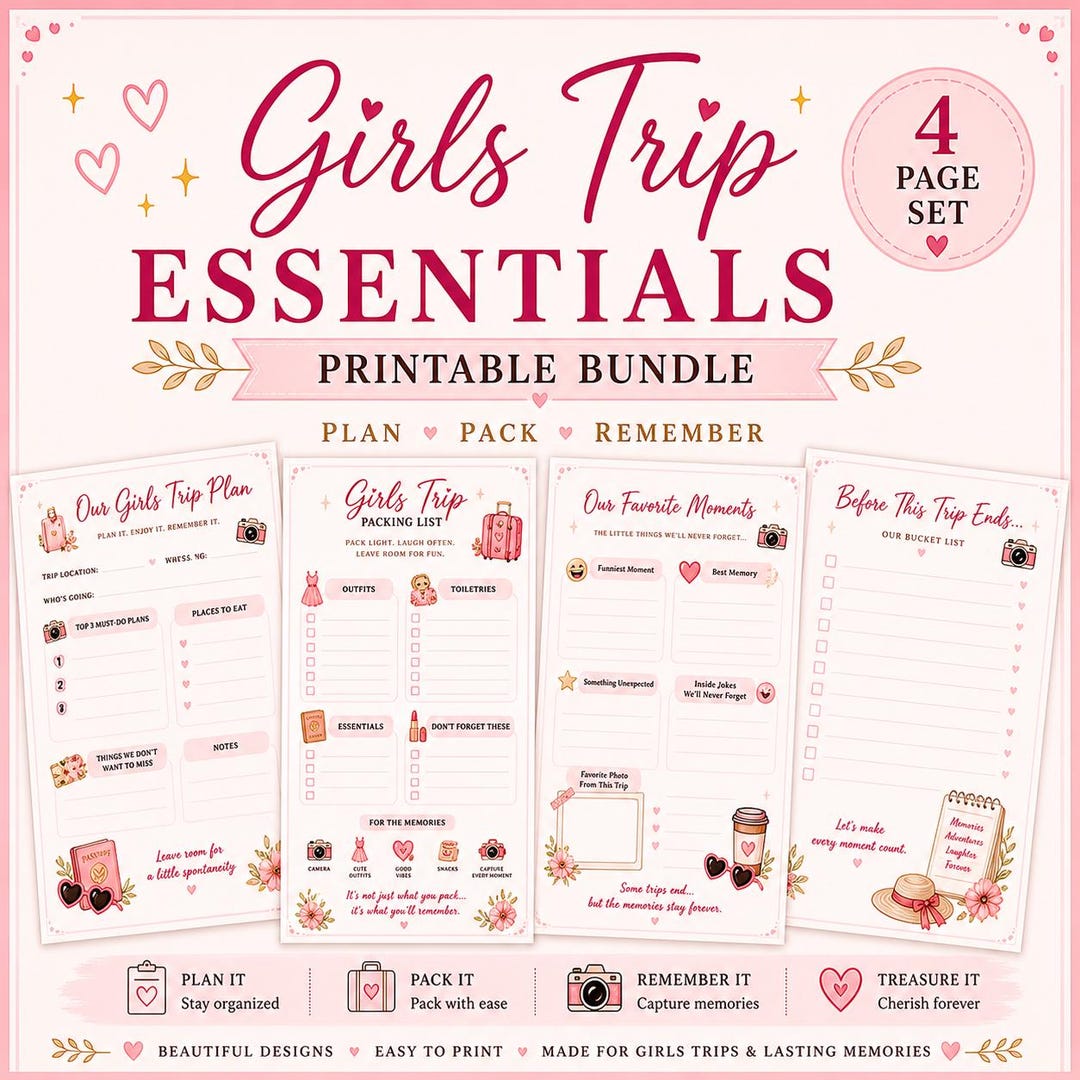 Girls Trip Planner, Packing Checklist, Memory Page, Bucket List (PDF ...