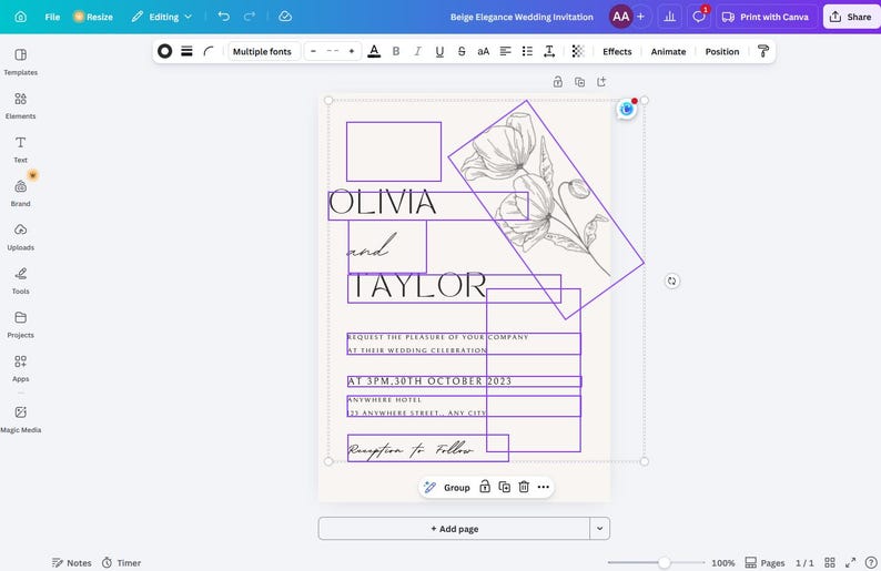 Wedding Card Computer Elegant Wedding Card Template (digital Download) - Etsy
