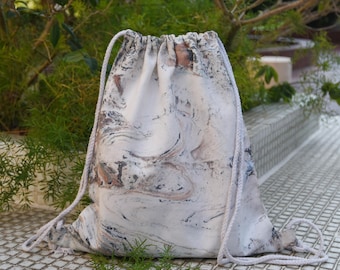 Mochila con cordón ÚNICA / Mochila de algodón / Bolsa con cordón / Bolsa de baño / Bolsa teñida a mano / (BD-09)