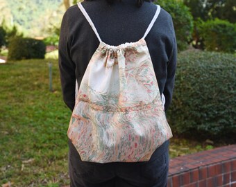 Mochila con cordón ÚNICA / Mochila de algodón / Bolsa con cordón / Bolsa de baño / Bolsa teñida a mano / (BD-06)