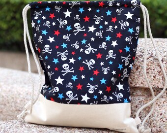 OFERTA Mochila con cordón / Mochila de algodón / Bolsa con cordón / Mochila hecha a mano / Bolsa de gimnasio / Bolsa de natación ~ Calavera (B98) RS/L1