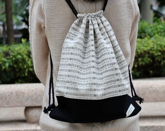Mochila con cordón/ Mochila de algodón/ Bolsa con cordón/ Mochila hecha a mano/ Bolsa de gimnasio/ Bolsa de natación ~ Música (B59)