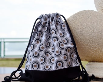 SALE Drawstring backpack/ Cotton backpack/ Drawstring bag/ handmade backpack/ Gym bag/ Swim bag ~  Twisting circles (B121) RS/L1