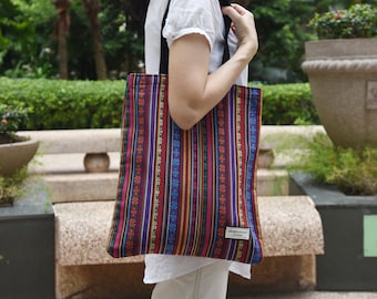 SALE Handmade Tote Bag / Tote Bag / Shoulder Bag ~ Colorful strips (SB09) RS