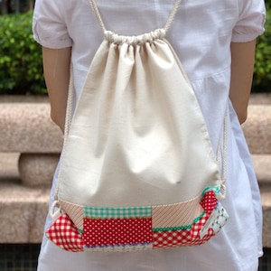 SALE Drawstring backpack/ Cotton backpack/ Drawstring bag/ handmade backpack/ Gym bag/ Swim bag ~ Patchwork pattern (B47) RS