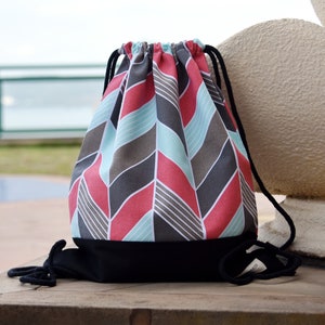 Kordelzugbeutel/ Baumwollrucksack/ Zugbeutel/ handgemachter Rucksack/ Turnbeutel/ Schwimmbeutel ~ Geometrisches Muster (B113)