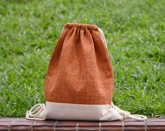 Drawstring backpack/ Cotton backpack/ Drawstring bag/ handmade backpack/ Gym bag/ Swim bag ~ Orange (B187)