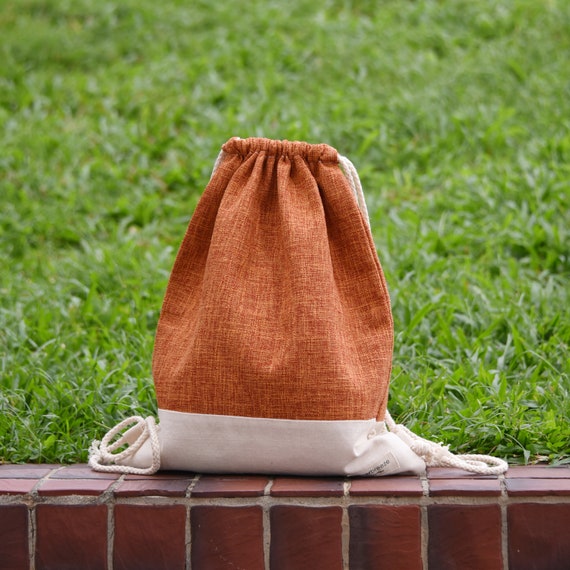 Drawstring backpack/ Cotton backpack/ Drawstring bag/ handmade backpack/  Gym bag/ Swim bag Orange (B187)