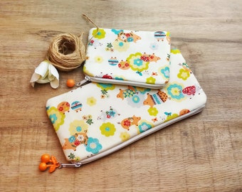 Set of 2 - Large zipper pouch, Pencil pouch, Cosmetic bag, Small zipper bag, Coin purse (PS-006)