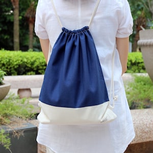 Drawstring backpack/ Cotton backpack/ Drawstring bag/ handmade backpack/ Gym bag/ Swim bag ~ Navy (B27)