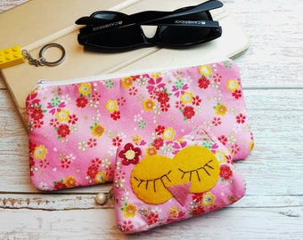 Set of 2 - Large zipper pouch, Pencil pouch, Cosmetic bag, Small zipper bag, Coin purse (PS-040)