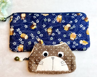 Set of 2 - Large zipper pouch, Pencil pouch, Cosmetic bag, Small zipper bag, Coin purse (PS-066)