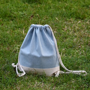 Kordelzugbeutel / Baumwollrucksack / Zugbeutel / handgefertigter Rucksack / Turnbeutel / Schwimmbeutel ~ Simple Serie - Hellblau (B228) RS