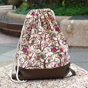 VENTE Sac à dos à cordon/ Sac à dos en coton/ Sac à cordon/ Sac à dos fait main/ Sac de sport/ Sac de bain ~ Petites chouettes (B82)