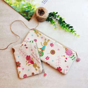 Set of 2 - Large zipper pouch, Pencil pouch, Cosmetic bag, Small zipper bag, Coin purse (PS-16)