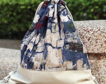 Drawstring backpack/ Cotton backpack/ Drawstring bag/ handmade backpack/ Gym bag/ Swim bag ~ Wall pattern (B88)
