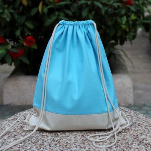 SALE Kordelzugbeutel/ Baumwollrucksack/ Zugbeutel/ handgemachter Rucksack/ Turnbeutel/ Schwimmbeutel ~ Sky blue (B29) RS