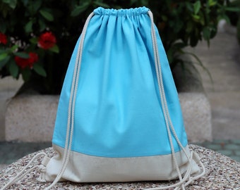 SALE Drawstring backpack/ Cotton backpack/ Drawstring bag/ handmade backpack/ Gym bag/ Swim bag ~ Sky blue (B29) RS
