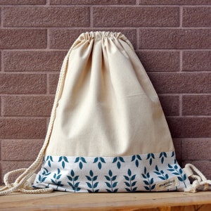 SALE Zugbeutel/ Baumwollrucksack/ Zugbeutel/ handgemachter Rucksack/ Gym bag/ Swim bag ~ Blatt-Muster (B159) RS/L1