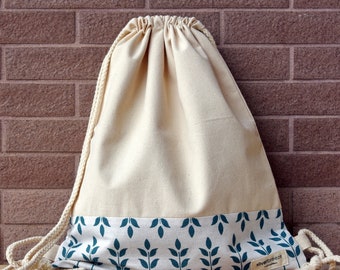 SALE Drawstring backpack/ Cotton backpack/ Drawstring bag/ handmade backpack/ Gym bag/ Swim bag ~ Leaf pattern (B159) RS/L1