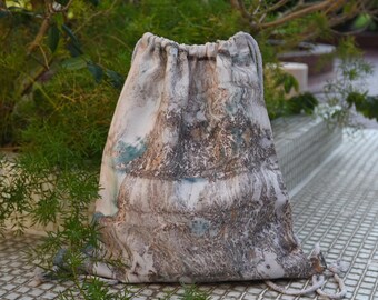 Mochila con cordón ÚNICA / Mochila de algodón / Bolsa con cordón / Bolsa de baño / Bolsa teñida a mano / (BD-07)