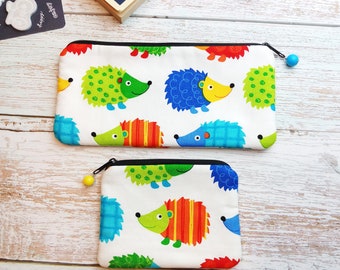 Set of 2 - Large zipper pouch, Pencil pouch, Cosmetic bag, Small zipper bag, Coin purse (PS-046)