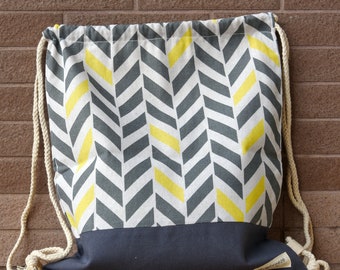 Drawstring backpack/ Cotton backpack/ Drawstring bag/ handmade backpack/ Gym bag/ Swim bag ~ Geometry pattern (B154)