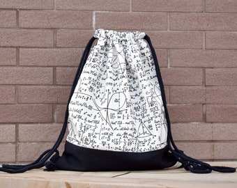 SALE Drawstring backpack/ Cotton backpack/ Drawstring bag/ handmade backpack/ Gym bag/ Swim bag ~ Mathematic formula (B168)