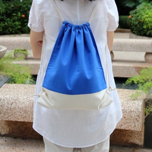 Drawstring backpack/ Cotton backpack/ Drawstring bag/ handmade backpack/ Gym bag/ Swim bag ~ Blue (B13)