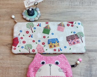 Set of 2 - Large zipper pouch, Pencil pouch, Cosmetic bag, Small zipper bag, Coin purse (PS-061)