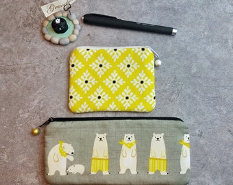 Set of 2 - Large zipper pouch, Pencil pouch, Cosmetic bag, Small zipper bag, Coin purse (PS-052)