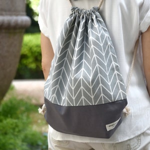 SALE Drawstring backpack/ Cotton backpack/ Drawstring bag/ handmade backpack/ Gym bag/ Swim bag ~  Arrow pattern (B103)