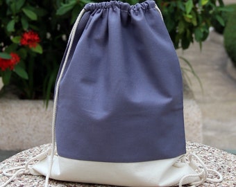 Drawstring backpack/ Cotton backpack/ Drawstring bag/ handmade backpack/ Gym bag/ Swim bag ~ Gray (B12)