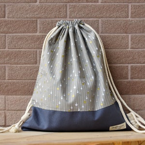 Drawstring backpack/ Cotton backpack/ Drawstring bag/ handmade backpack/ Gym bag/ Swim bag ~ Little stars (B157)