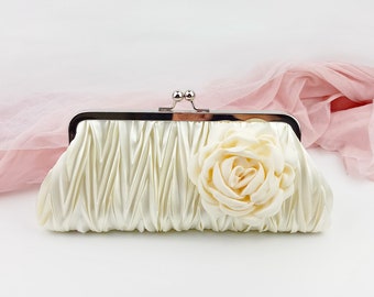 Wedding clutch,  evening purse,  party bag ivory flower clutch,  wedding purse, bridal bridesmaid gift CH008